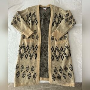 Womens Beige and Black Geometric Cardigan